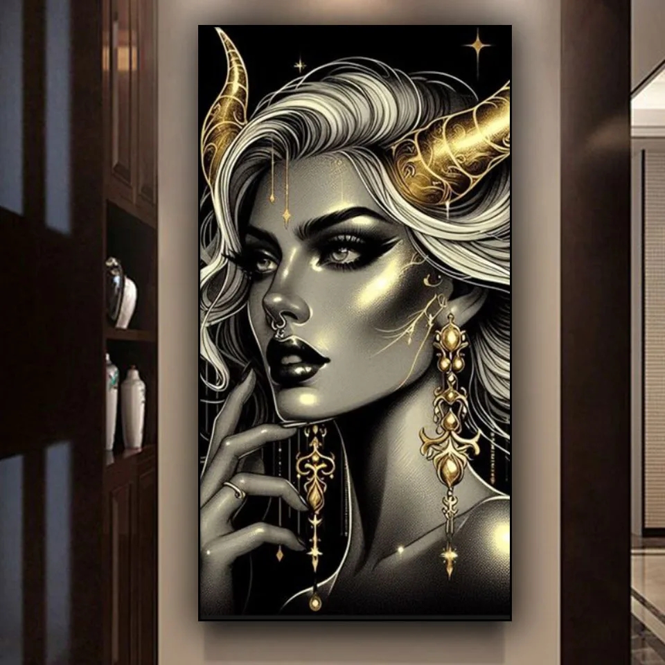 Women Bags Pictures - Amazing Golden Black Woman Diamond Painting
