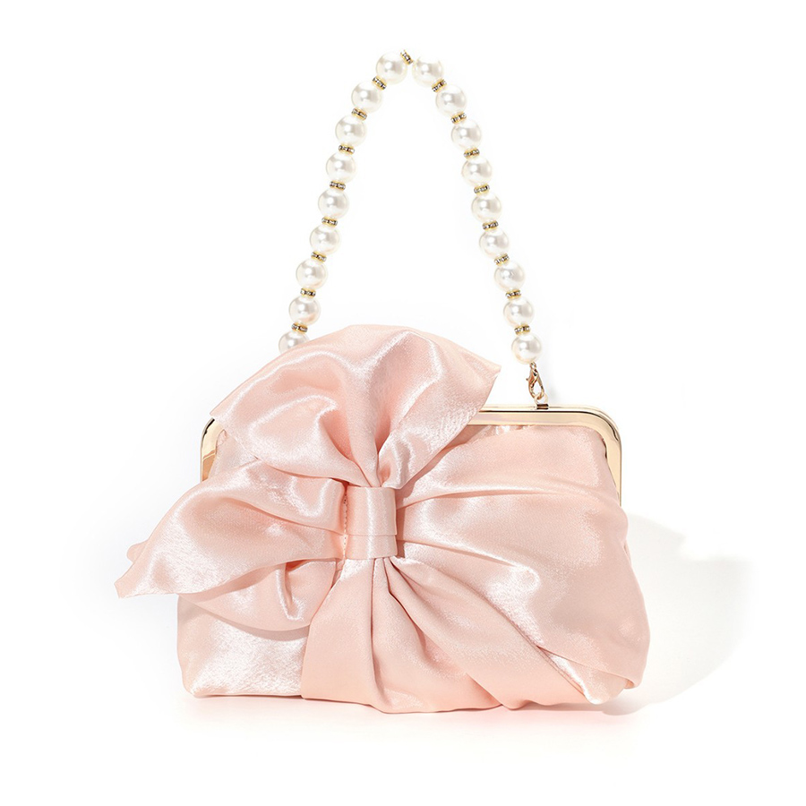 White Satin Big Bow Evening Ba - Evening Bag Beaded ulasan dan harga