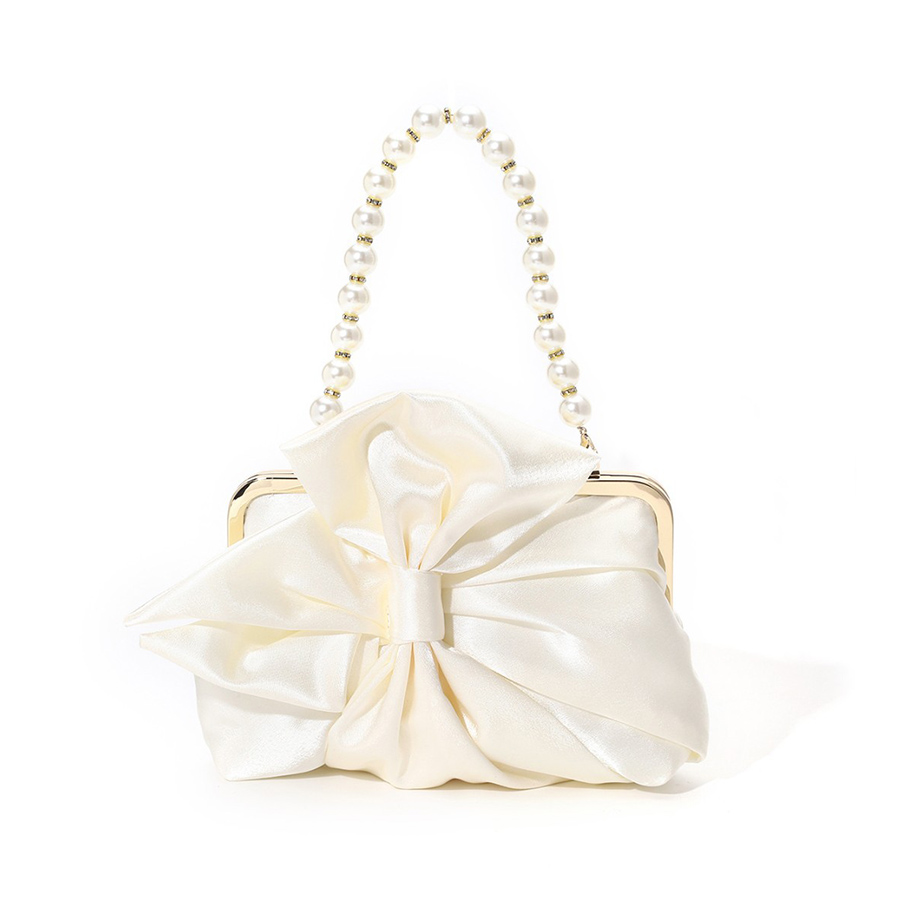 White Satin Big Bow Evening Ba - Evening Bag Beaded ulasan dan harga